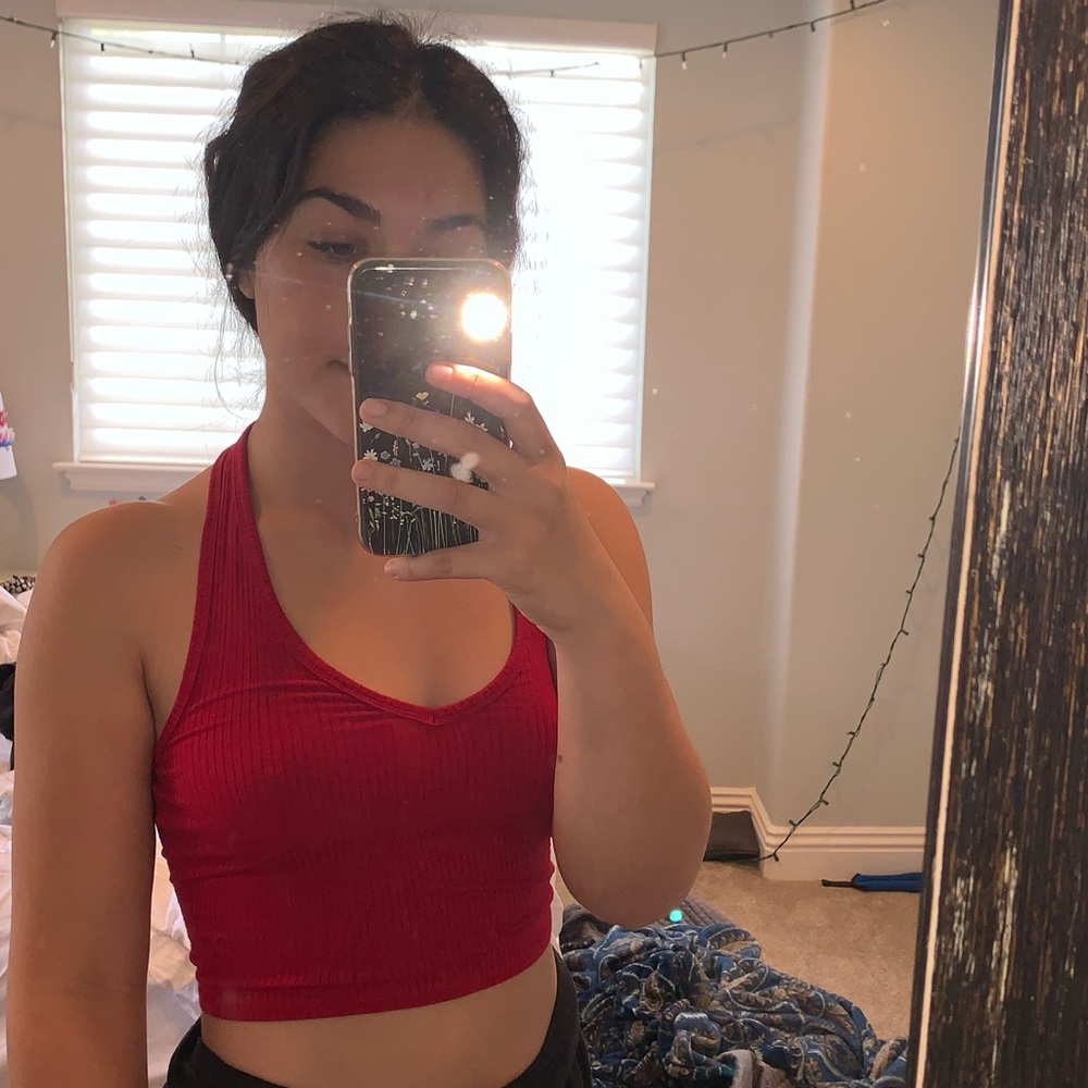 red halter crop top